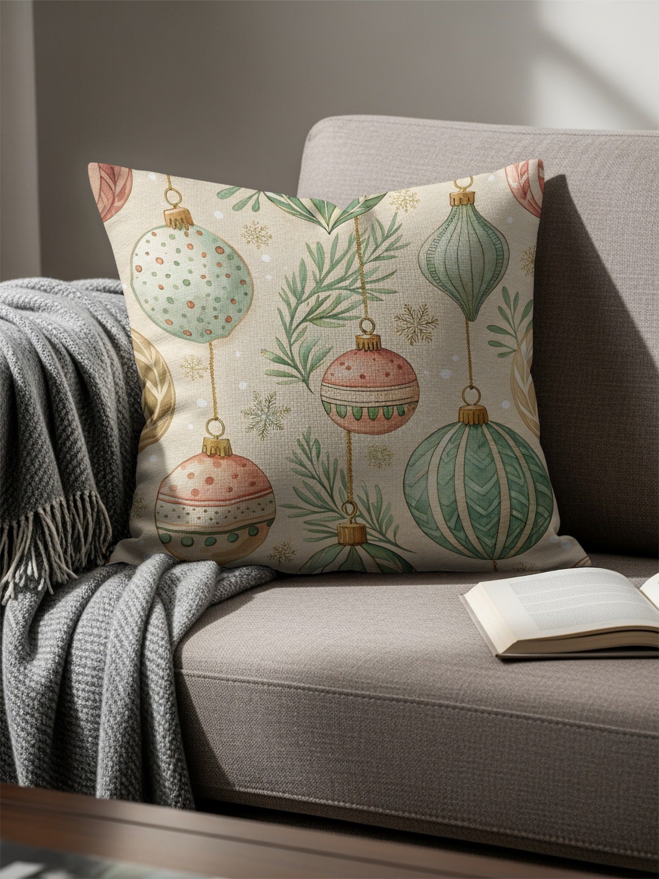 Pastel Repeat Pattern on Beige Background Throw Pillows - Walk Greener