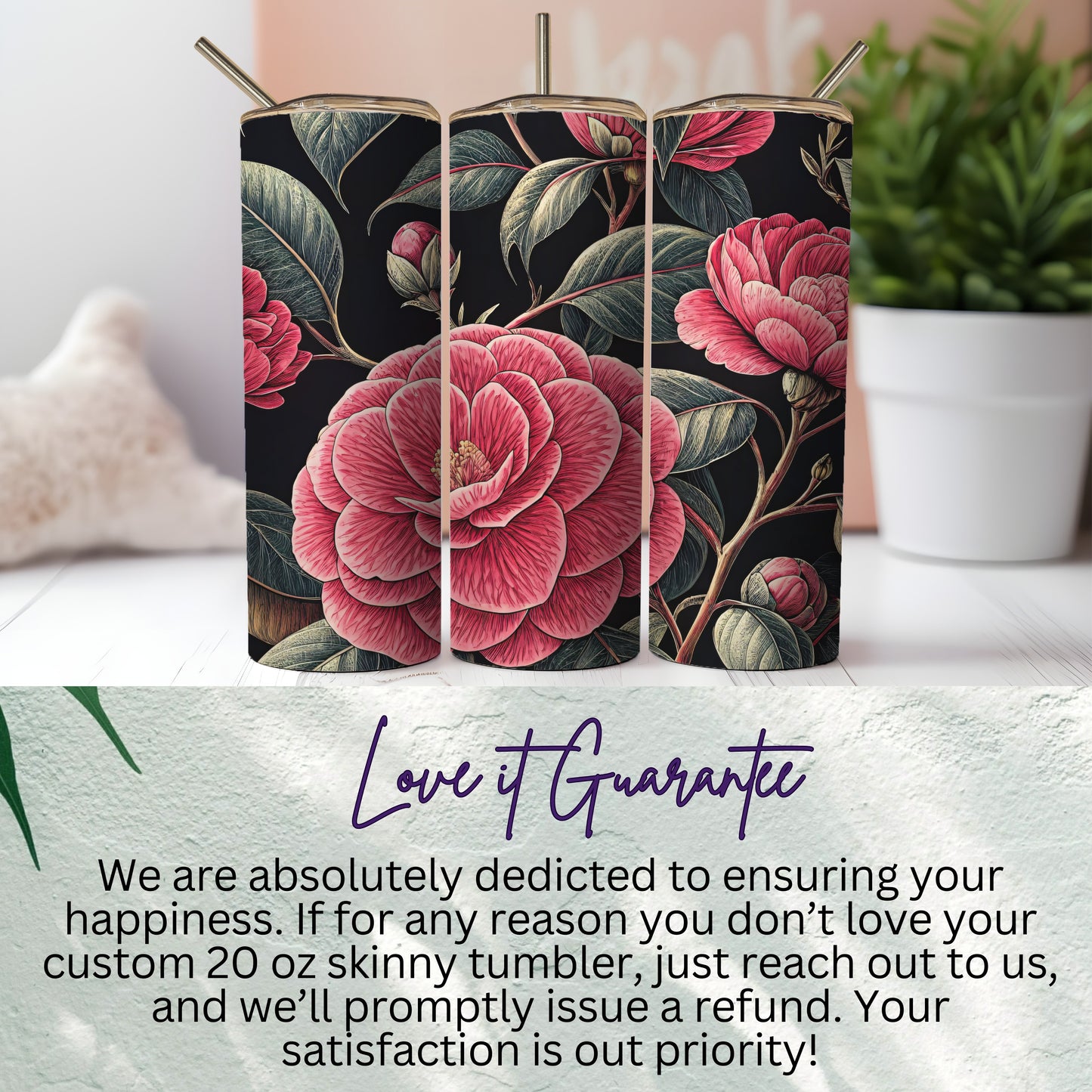 Custom Floral Design Skinny Tumbler 20 oz Delight