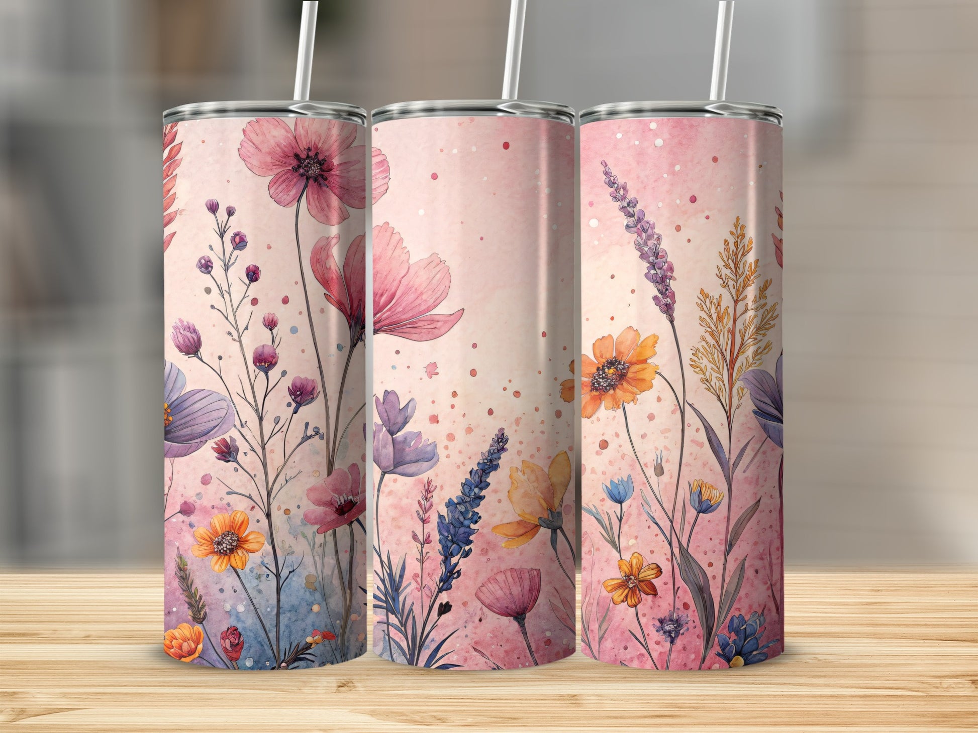 Watercolor Floral Design Bright and Cheerful 20 oz Skinny - Walk Greener