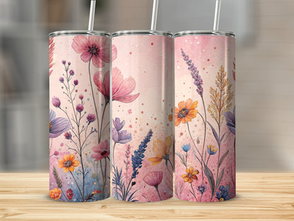 Watercolor Floral Design Bright and Cheerful 20 oz Skinny - Walk Greener