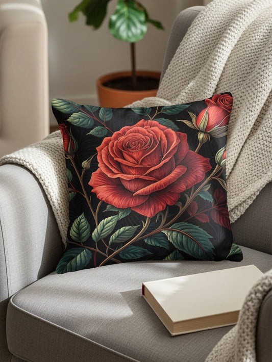 Crimson Roses Floral Arrangement Decorative Floral Throw Pillows - Walk Greener