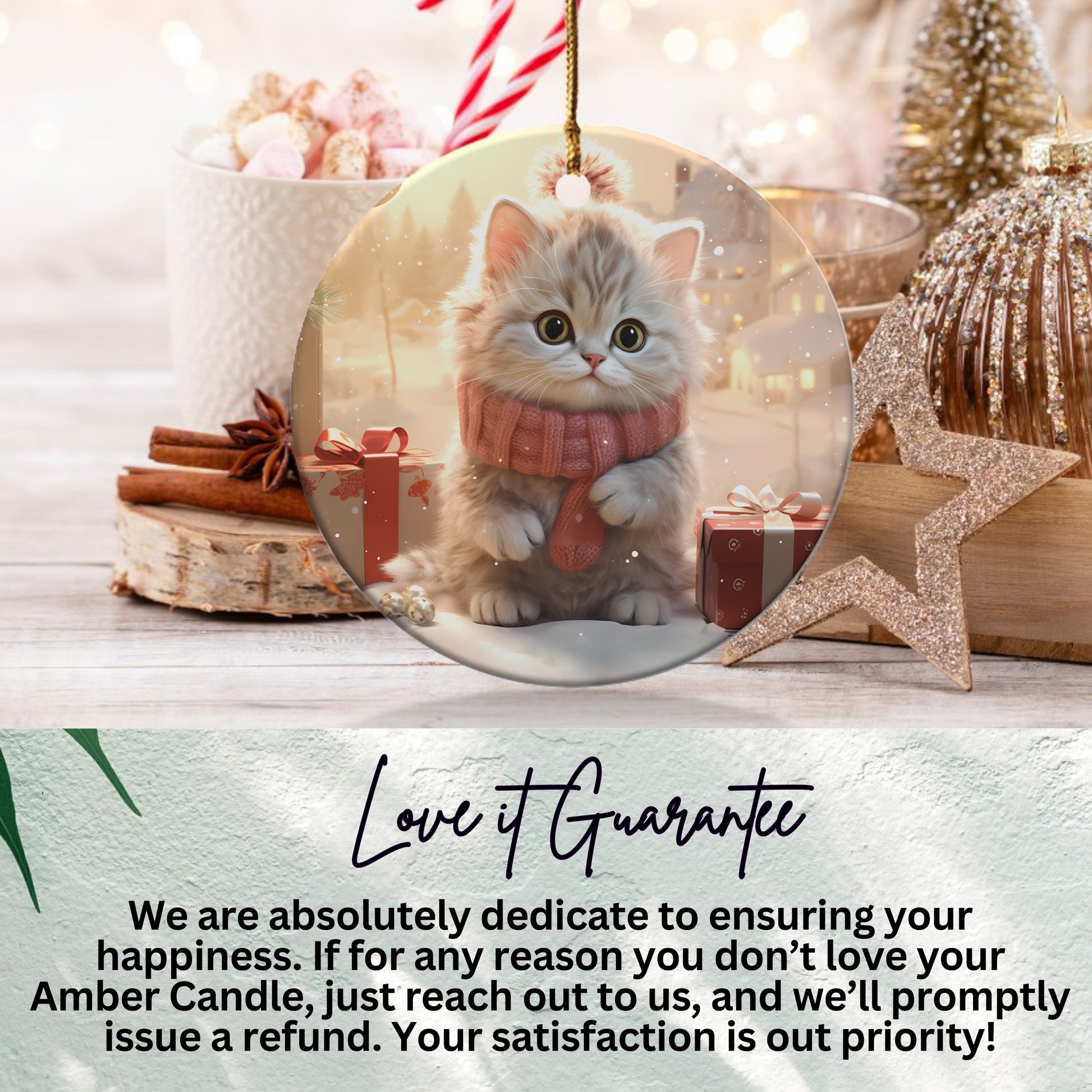 Adorable Kitten with Gifts Holiday Ornament product