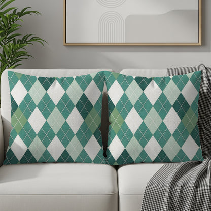 Classic Diamond Patterned Green and White Argyle Throw Pillows - Walk Greener