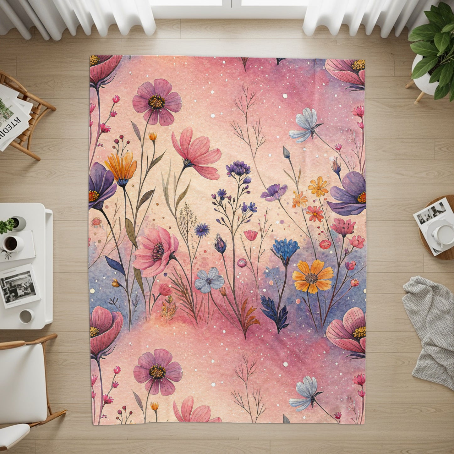 Watercolor Flowers In Pink and Purple Floral Pattern - Walk Greener