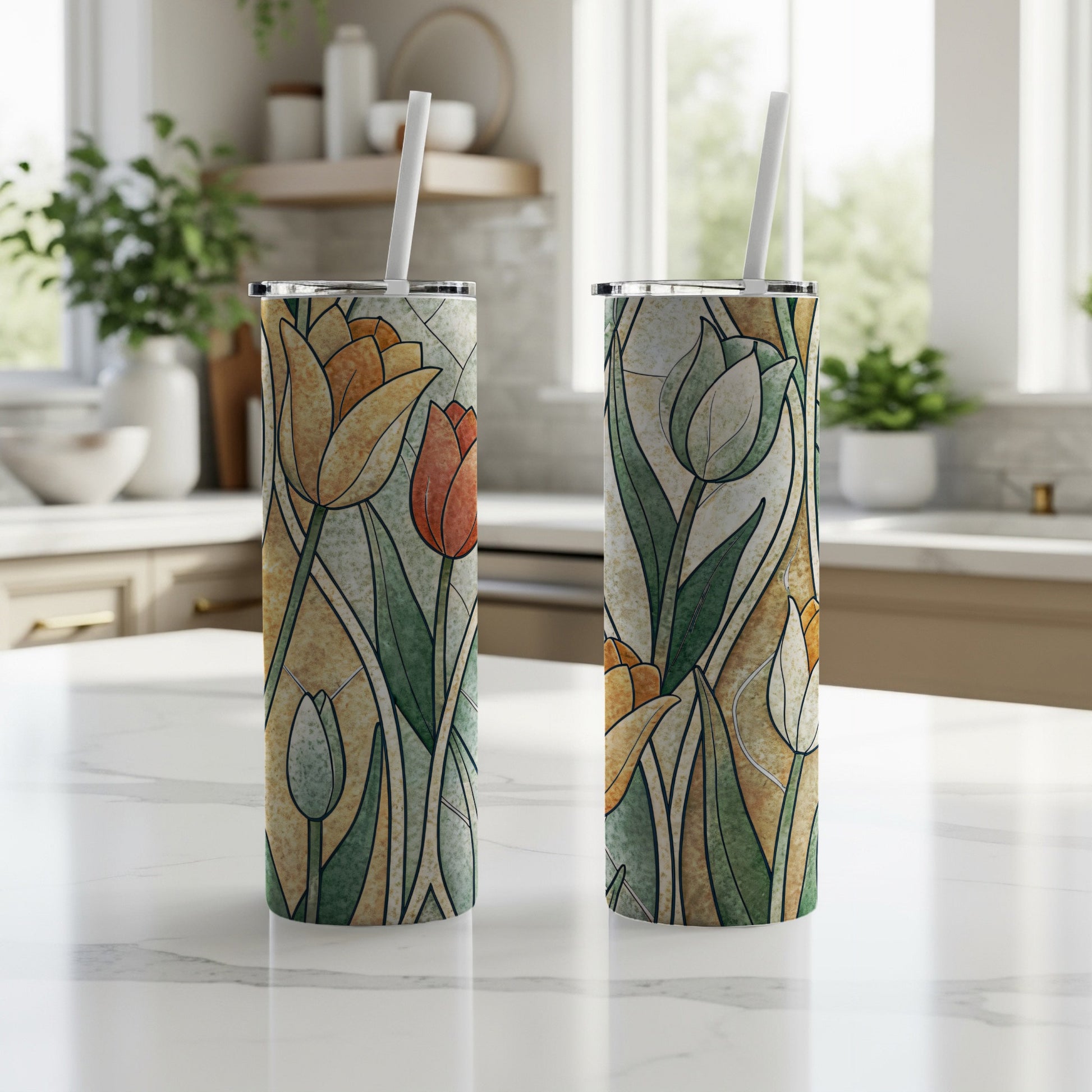 Elegant Tulip Mosaic Design for Your Unique Style 20 oz Skinny Tumbler - Walk Greener