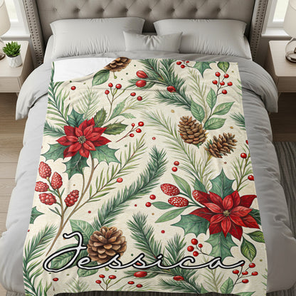 Personalized Christmas Themed Floral Blanket