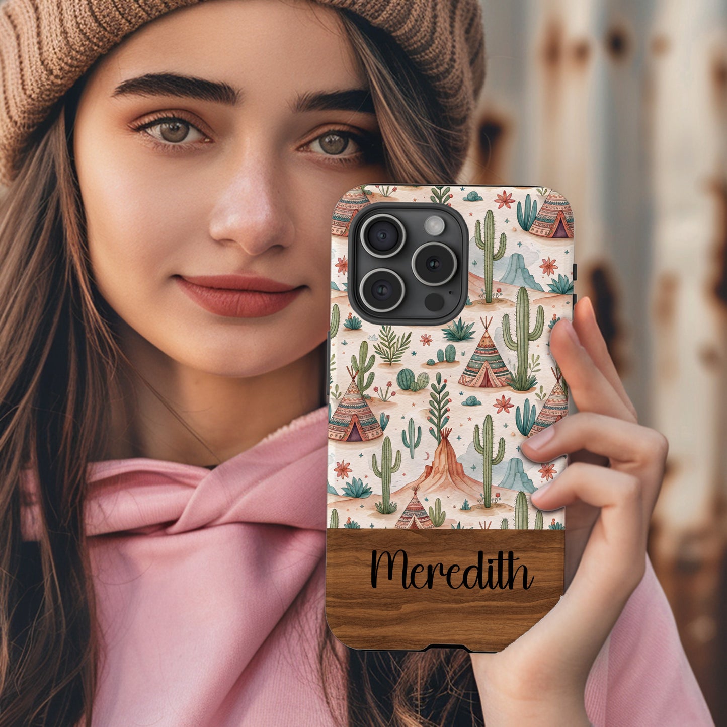 Watercolor Desert Landscape with Tipi Pattern Custom Phone Case - Walk Greener