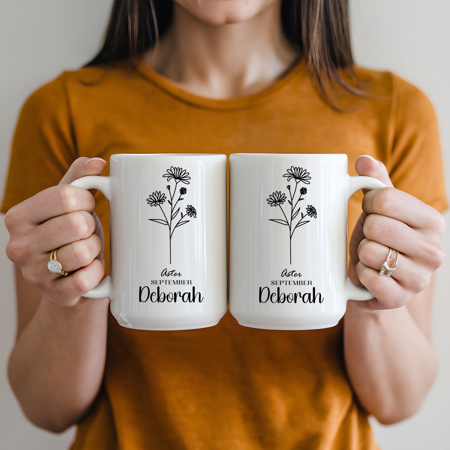 Personalized September Aster Flower Mug Gift for Deborah