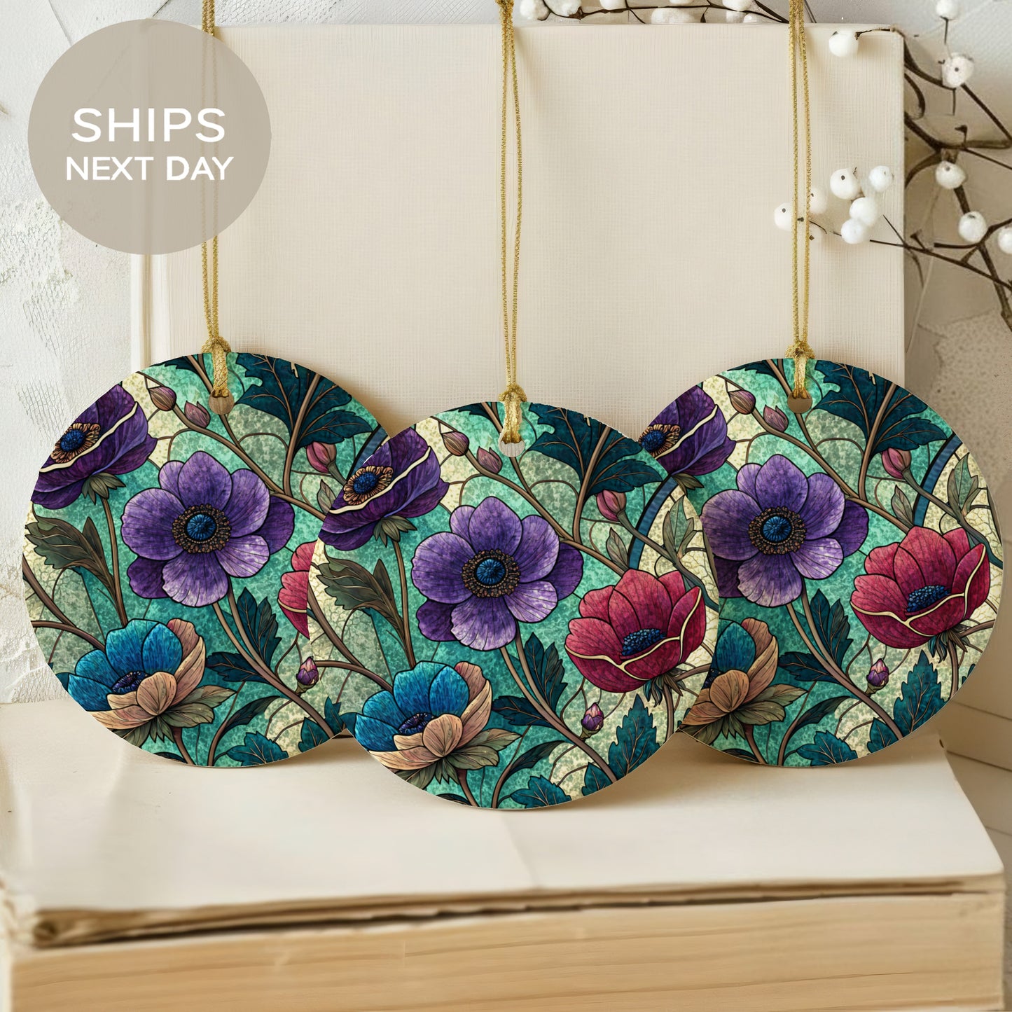 Vibrant Floral Pattern Round Ornament Ships Next Day