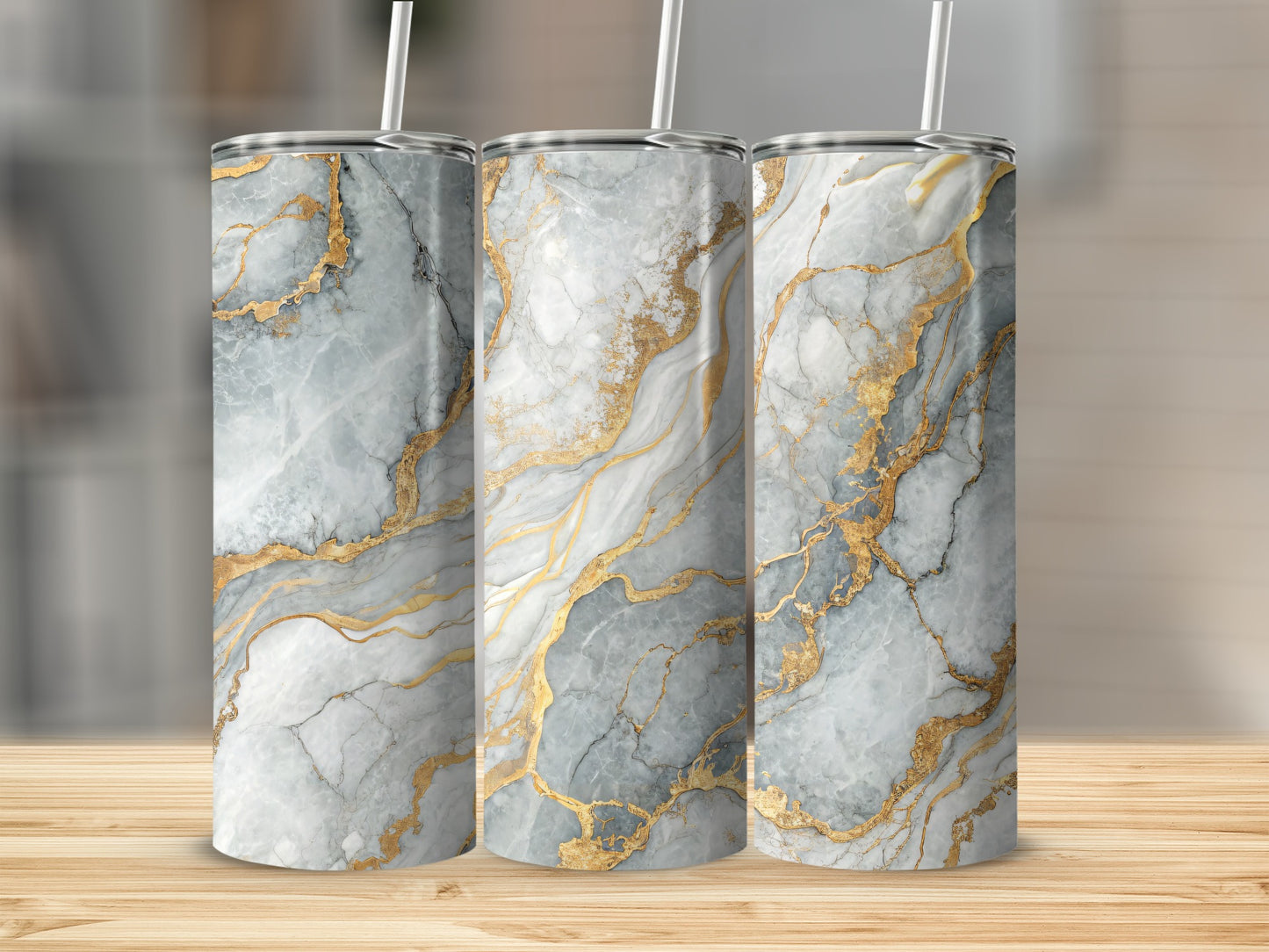 Elegant Marble Design Insulated Tumbler with Straw