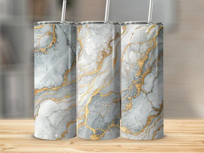 Elegant Marble Design Insulated Tumbler with Straw