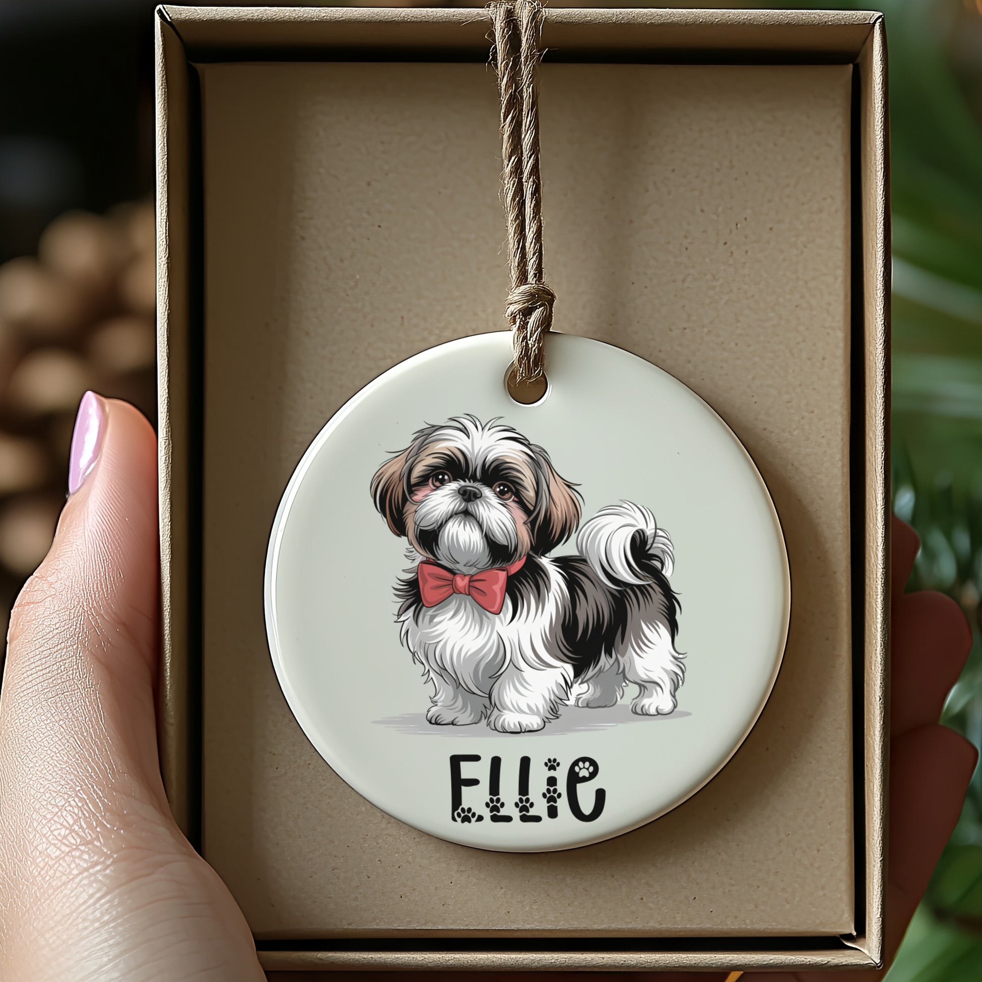 Personalized Dog Ornament with Cute Shih Tzu Illustration product