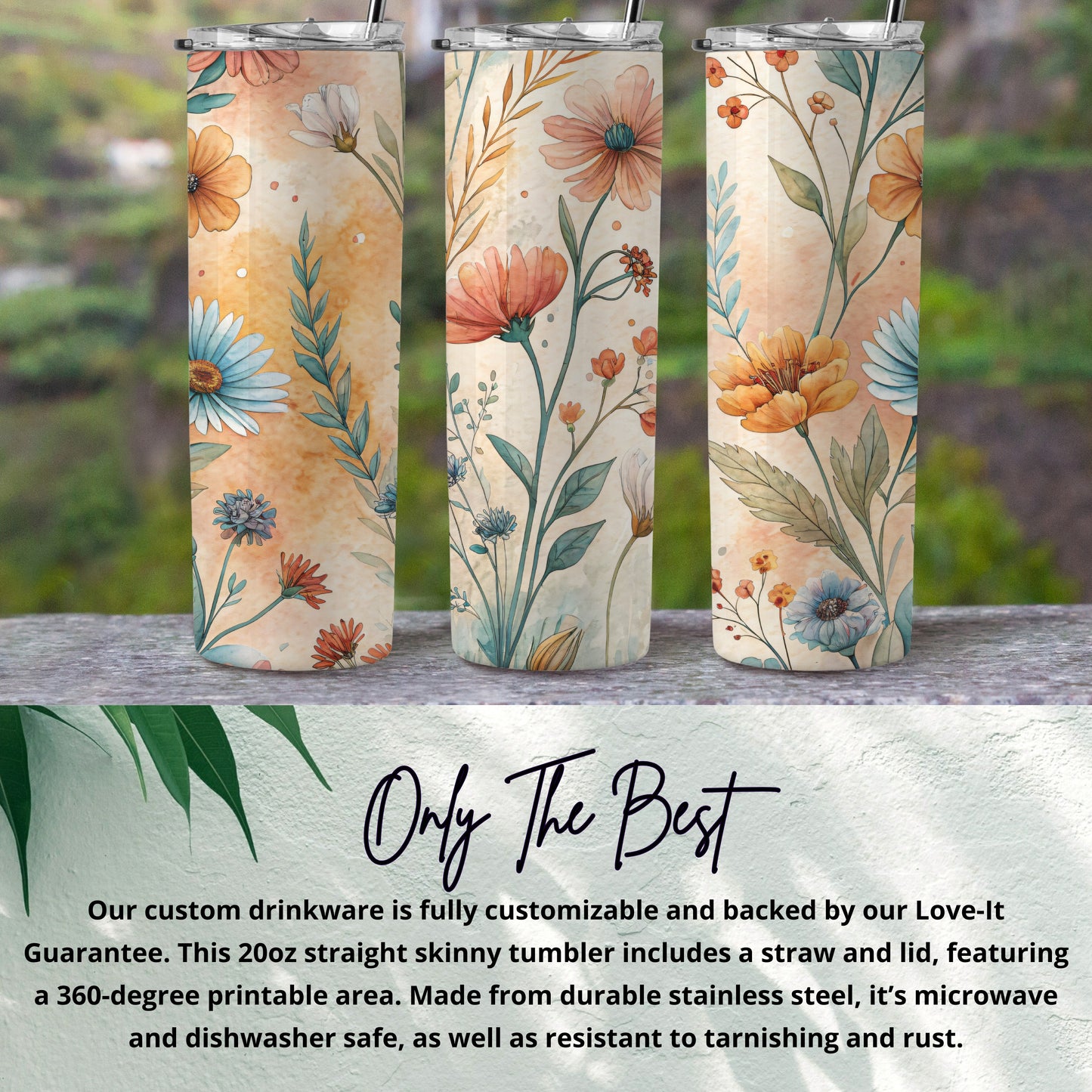 Floral Watercolor Design with Pastel Colors 20 oz Skinny - Walk Greener
