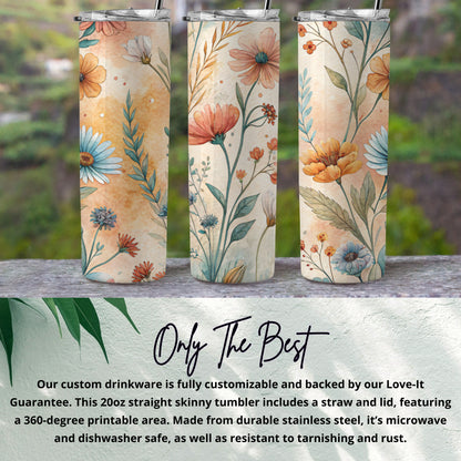 Floral Watercolor Design with Pastel Colors 20 oz Skinny - Walk Greener