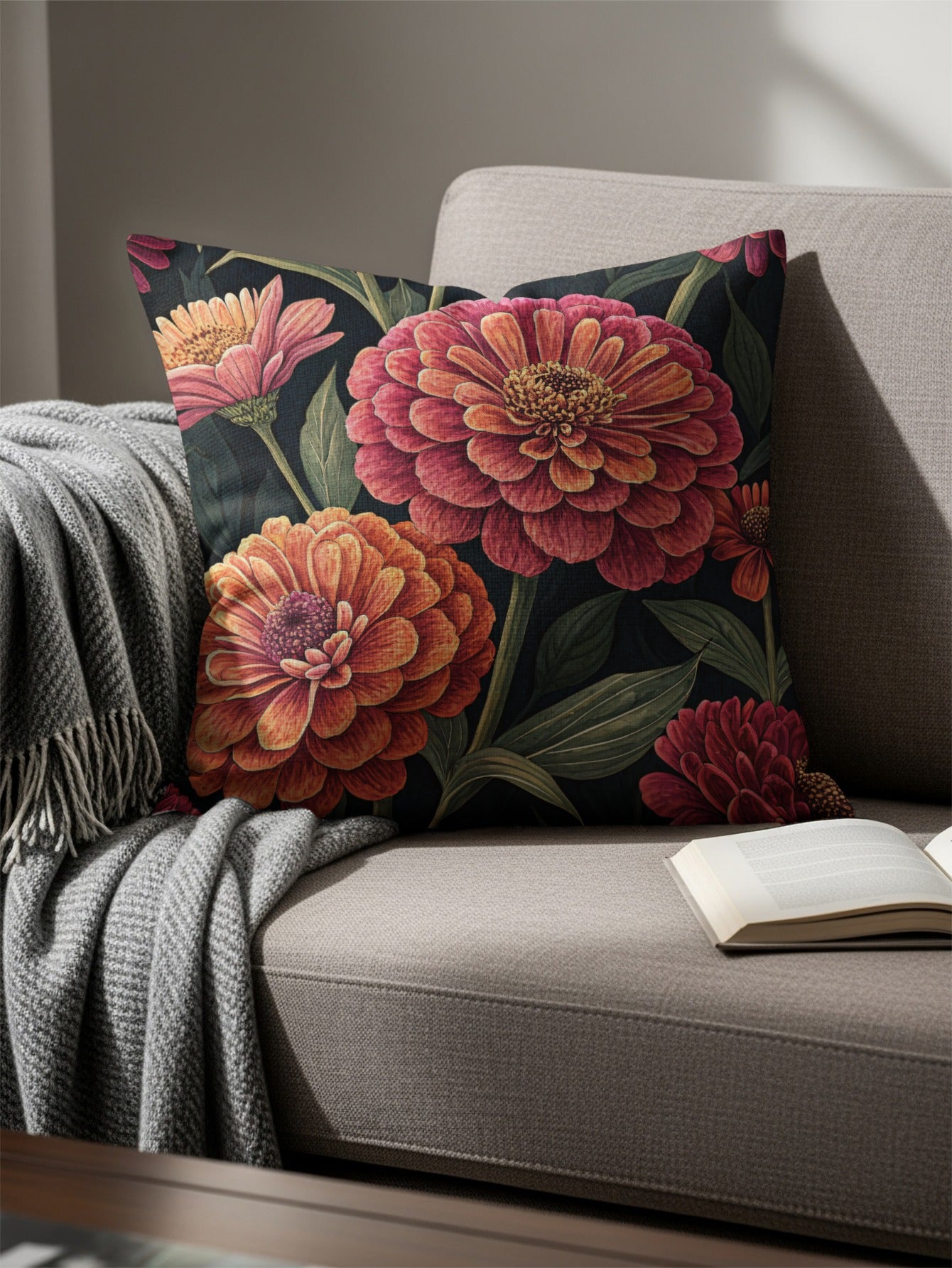 Elegant Zinnia Flowers Fresh Look Unique Decorative Floral Throw Pillows - Walk Greener