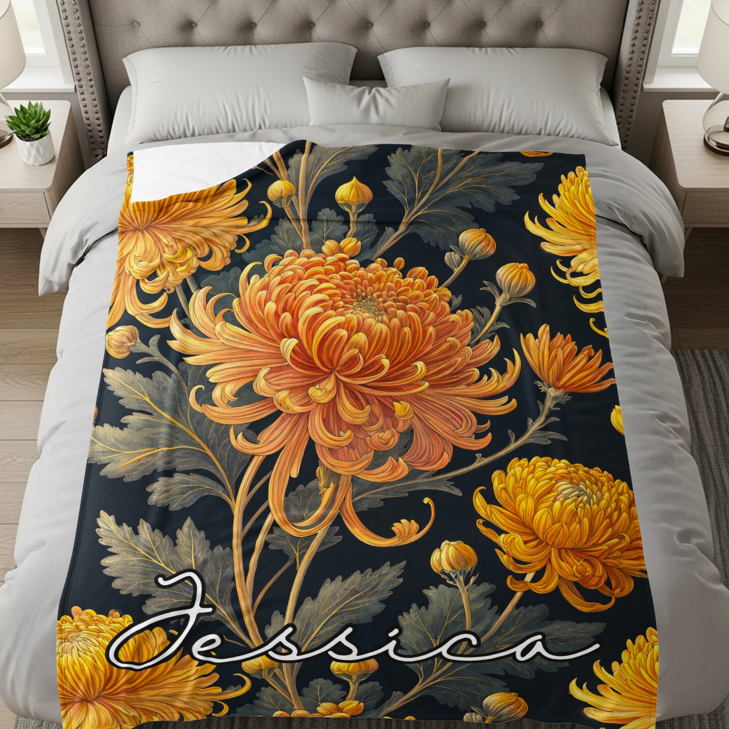 Personalized Floral Blanket with Name Jessica Design