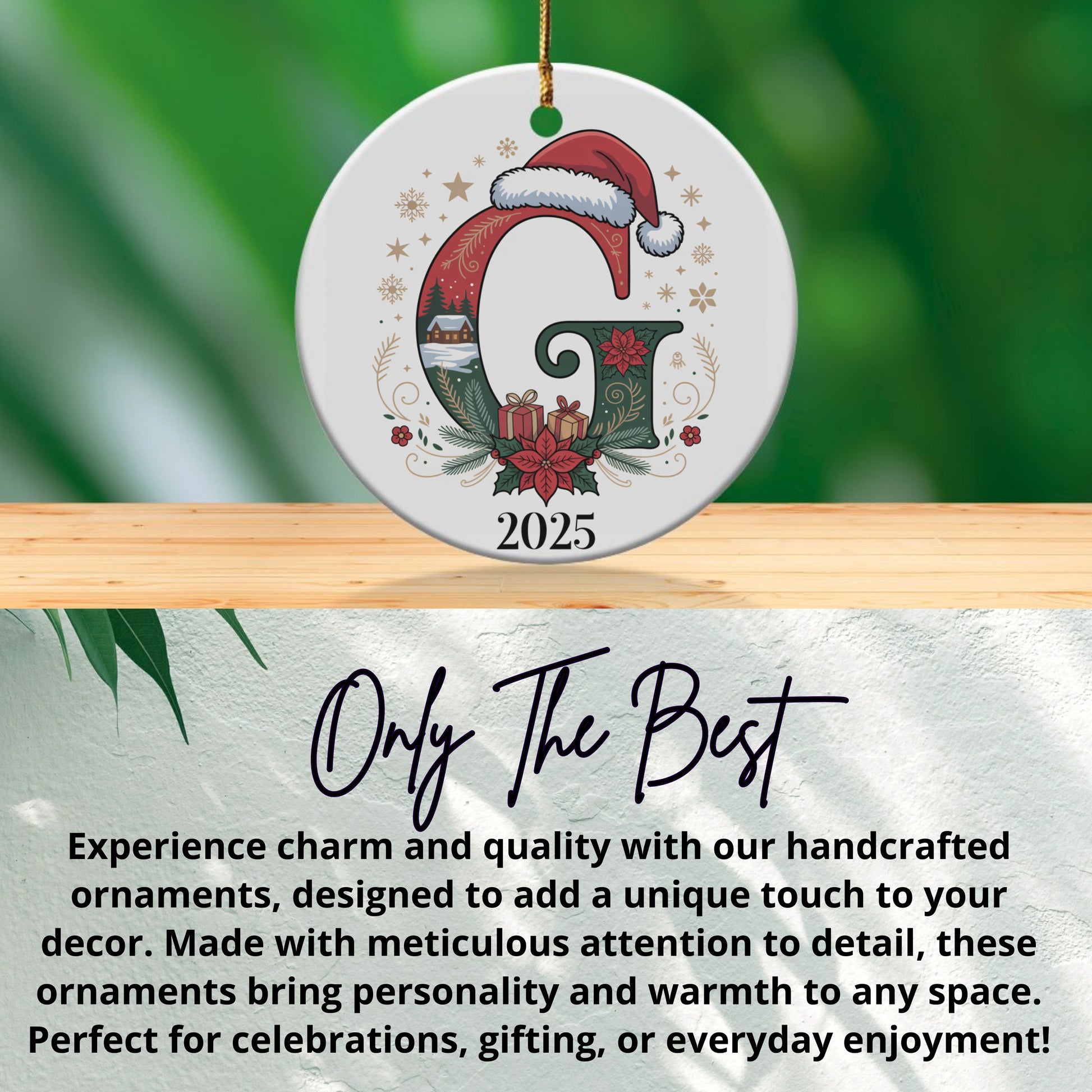 Santa Hat Initial G Personalized Ornament product