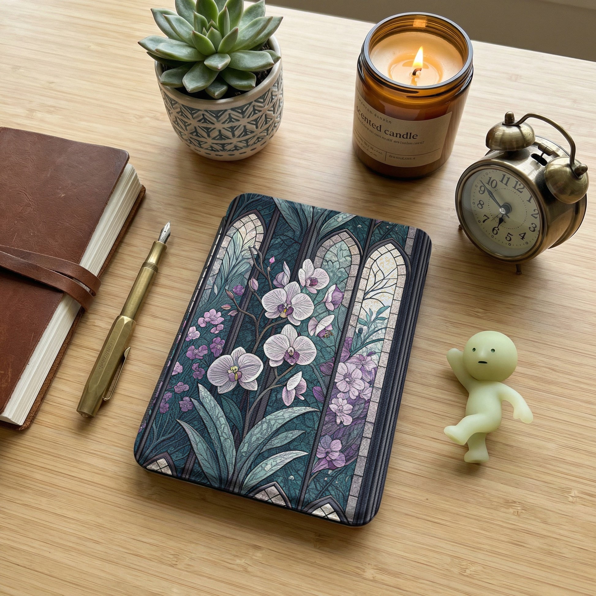 Floral Stained Glass Design Portable Notebook Cover