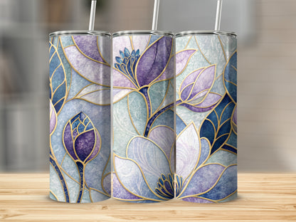 Elegant Floral Stained Glass Design 20 oz Skinny Tumbler - Walk Greener