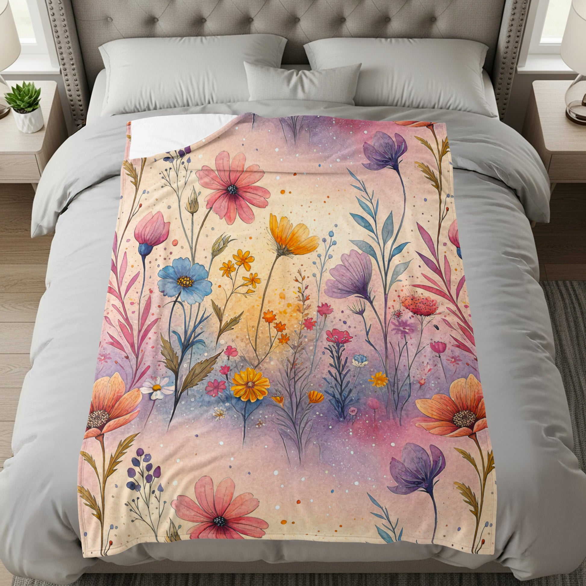 Watercolor Floral Garden Dream Artistic Velveteen Plush Blankets - Walk Greener