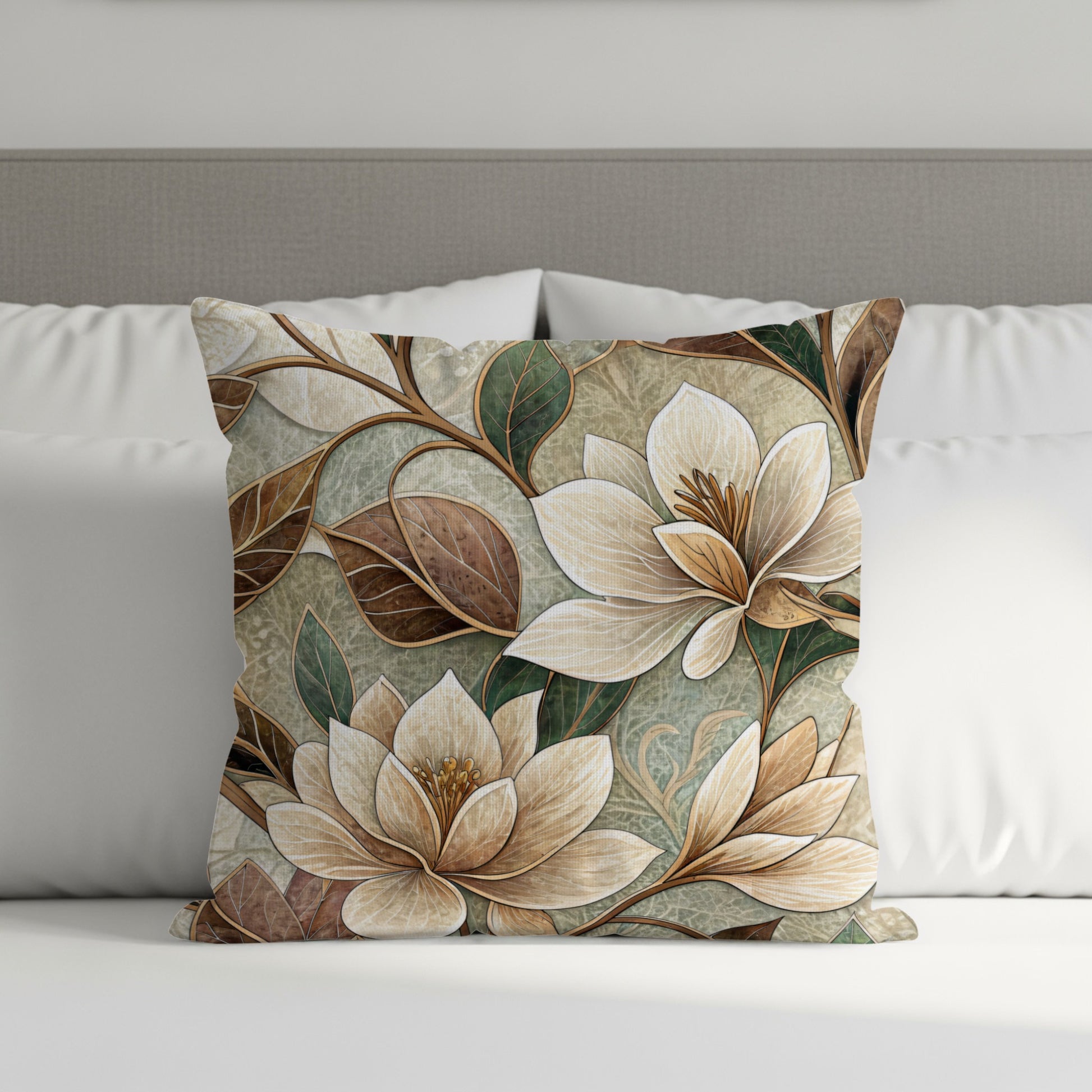 Floral Decorative Pillow with Elegant Blooming Patterns
