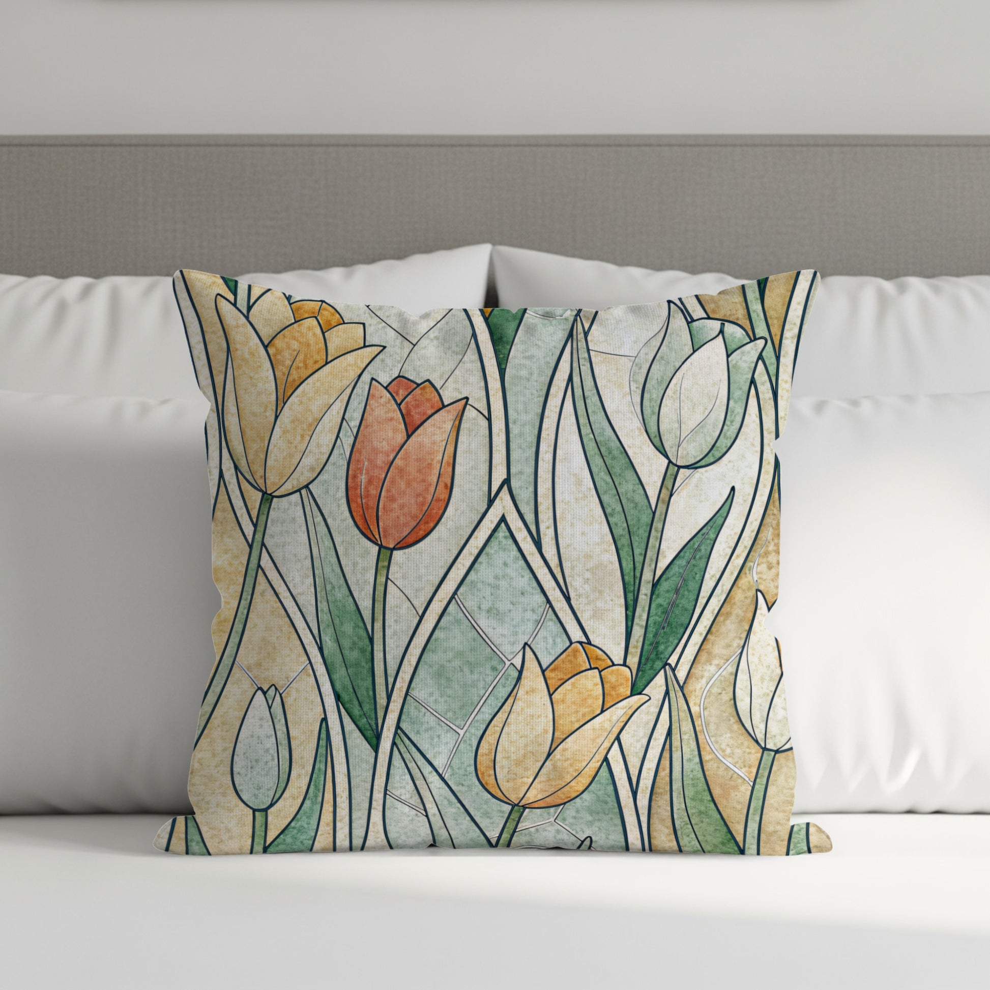 Floral Stained Glass Art Style Pattern Decorative Throw Pillows - Walk Greener