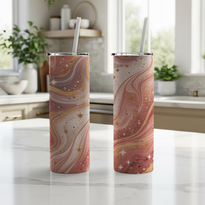 Elegant Pink Gold Star Swirl Tumbler for Stylish Hydration