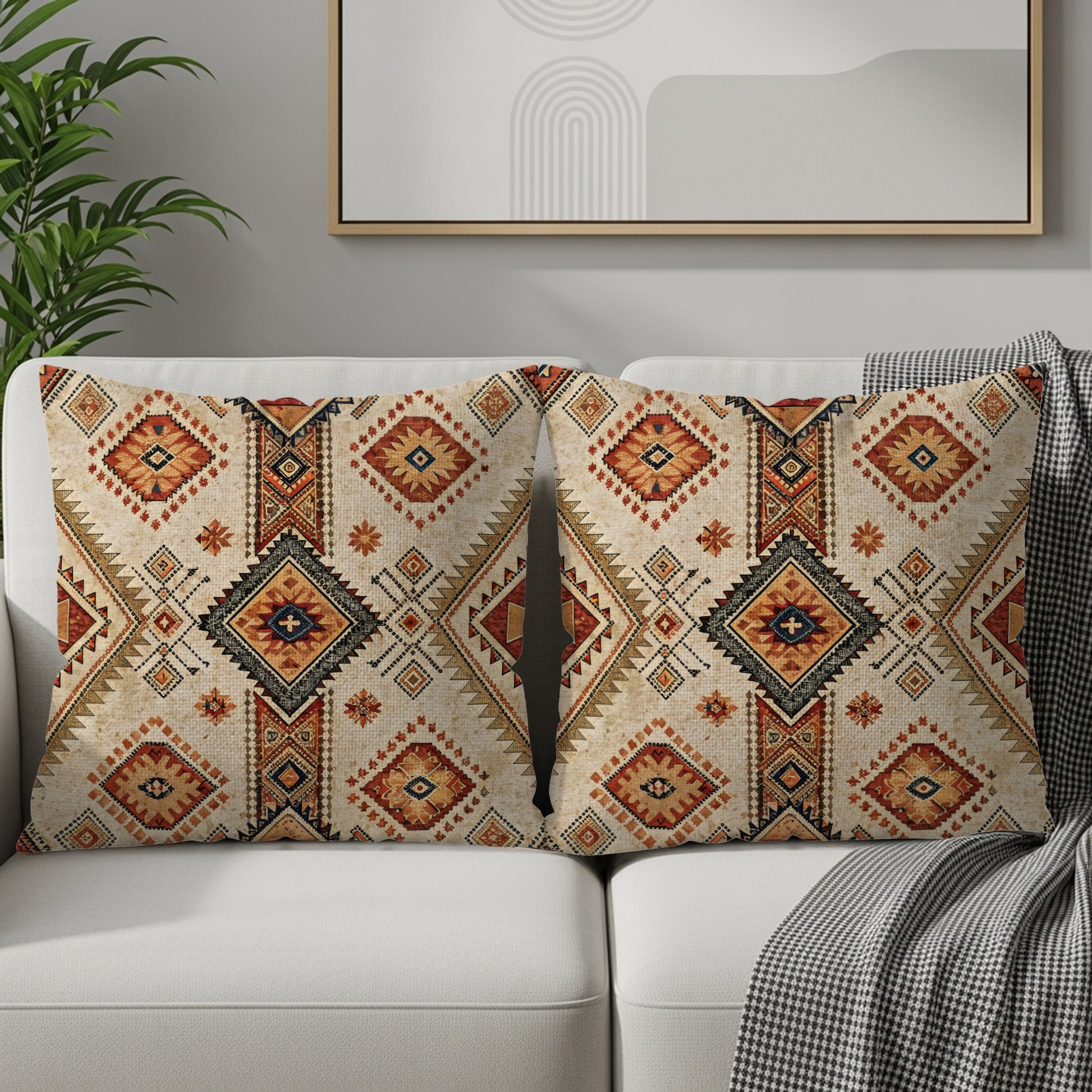 Tribal Geometric Pattern Rich Colors Detail Texture Throw Pillows - Walk Greener