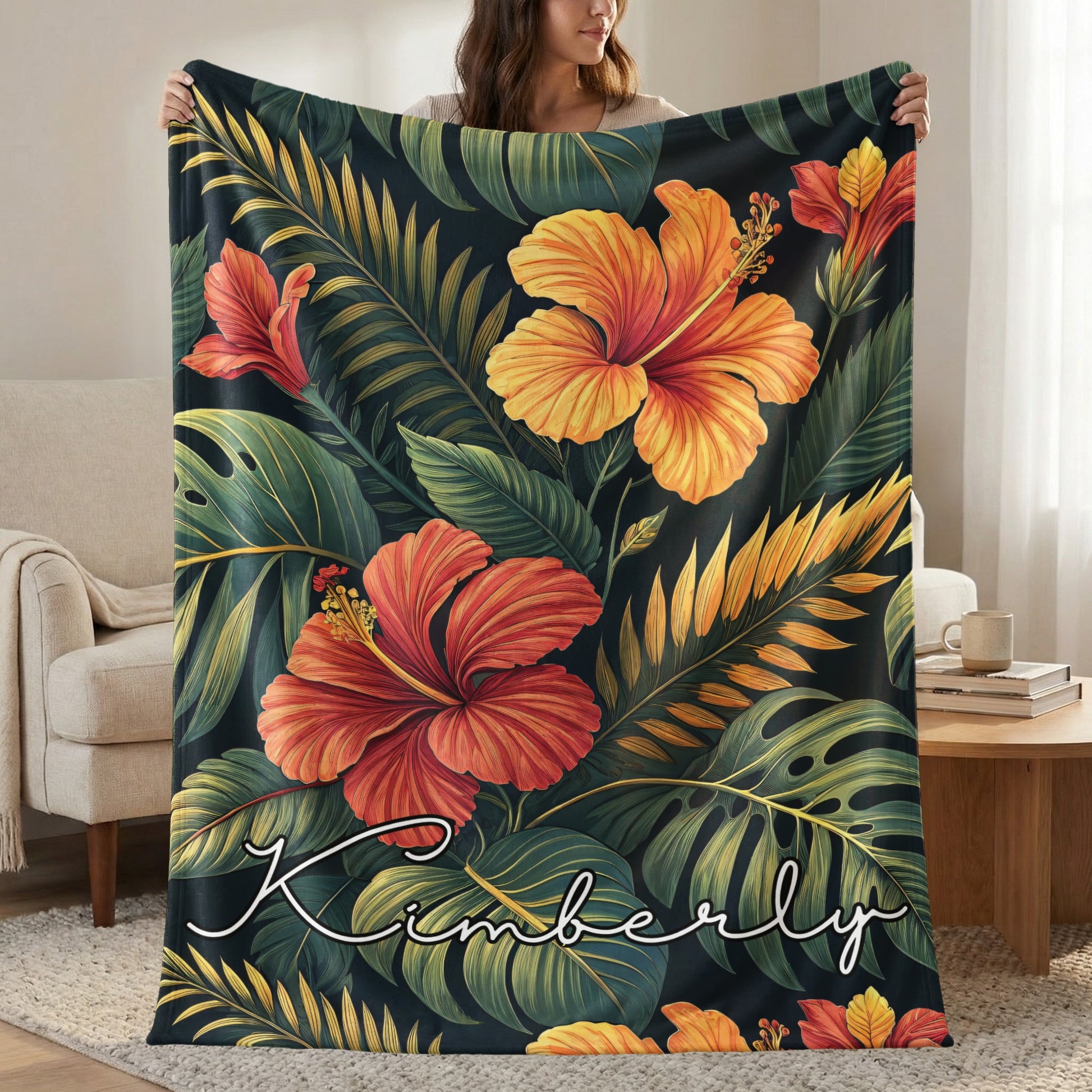 Tropical Floral with Custom Name Personalized Blanket - Walk Greener
