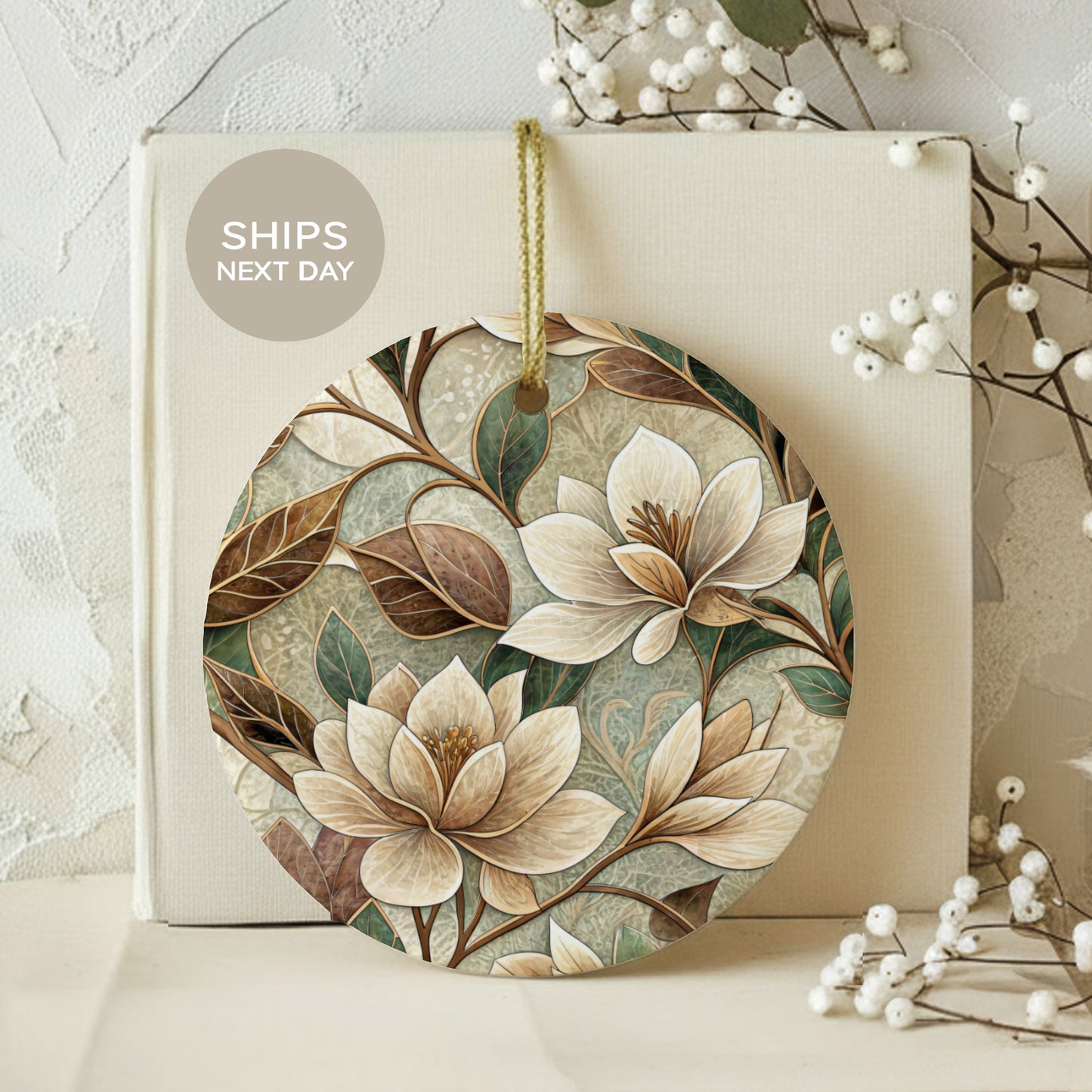 Elegant Floral Design Round Hanging Ornament