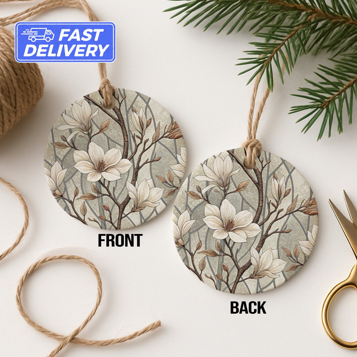 Elegant floral round ornament with fast delivery option