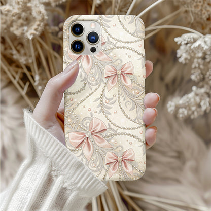 Elegant Pearl and Pink Bow Design Phone Case