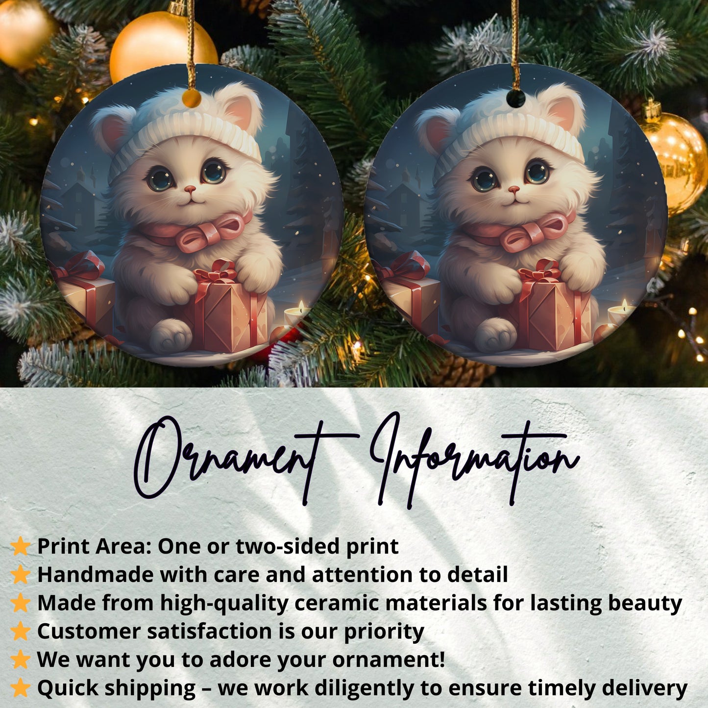 Cute Kitten in Winter Hat with Gift Ornament product