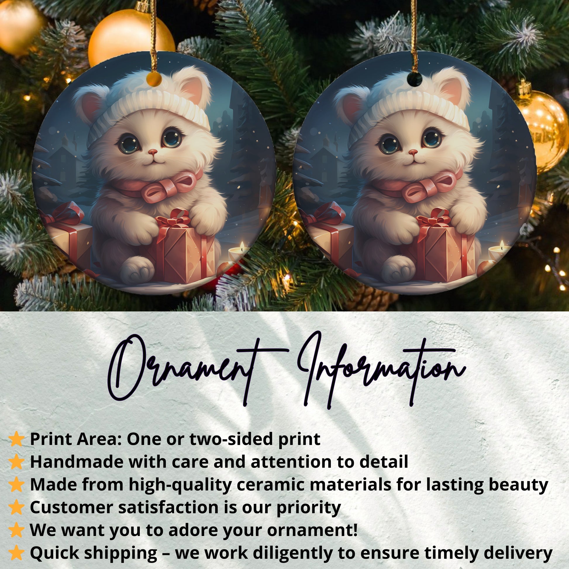Cute Kitten in Winter Hat with Gift Ornament product