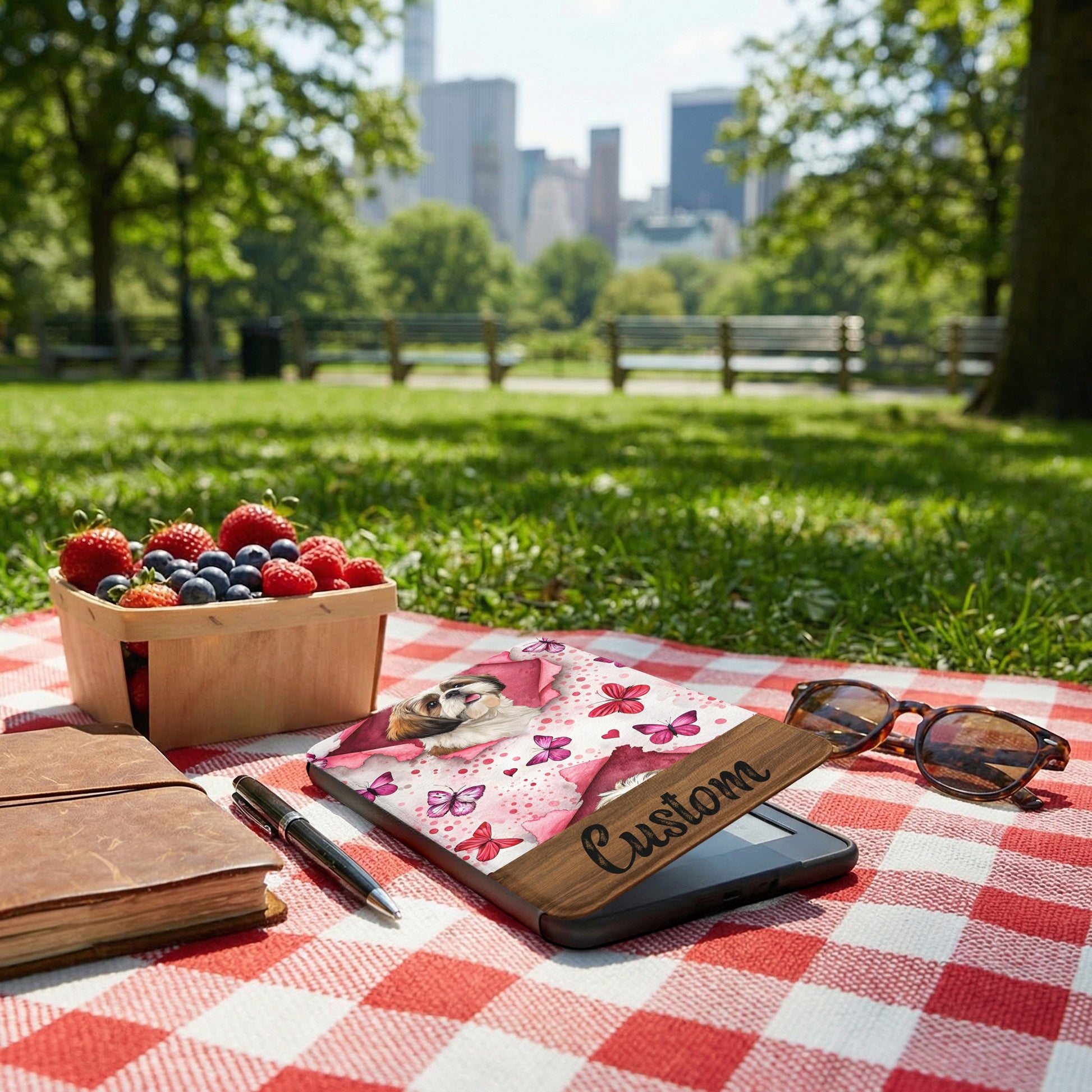 Custom Dog and Butterfly Printed Tablet Case with Stand