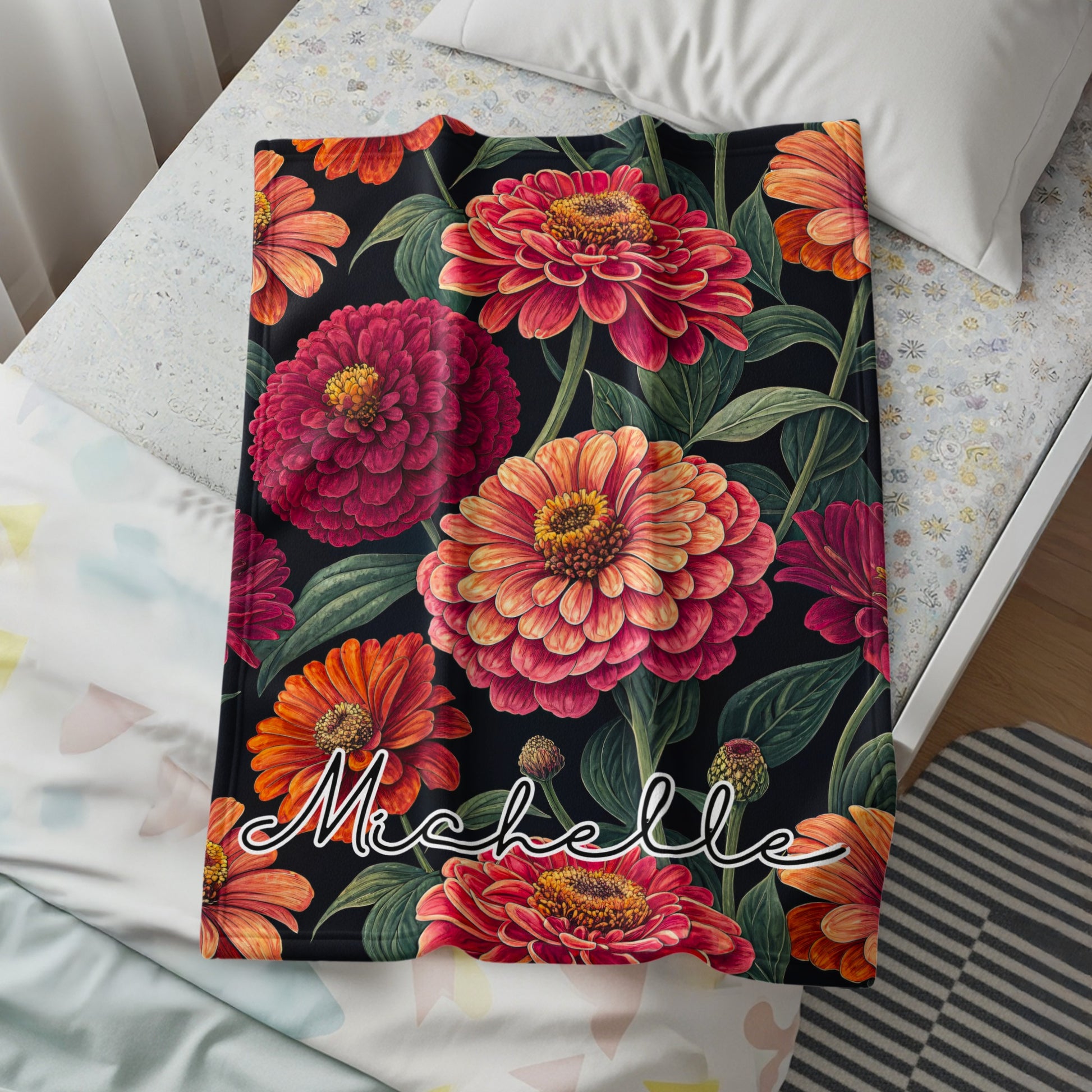Dark Floral Custom Name with Vibrant Blooms Pattern - Walk Greener