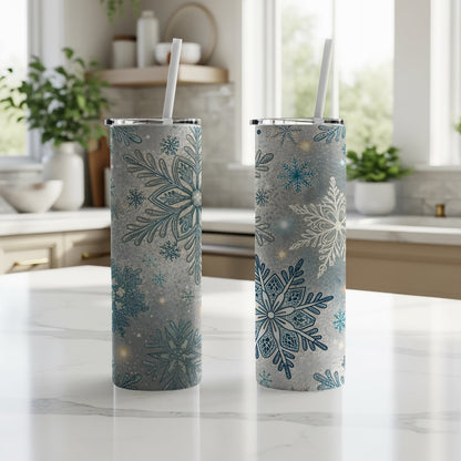 Snowflake Patterned Insulated Tumbler with Straw