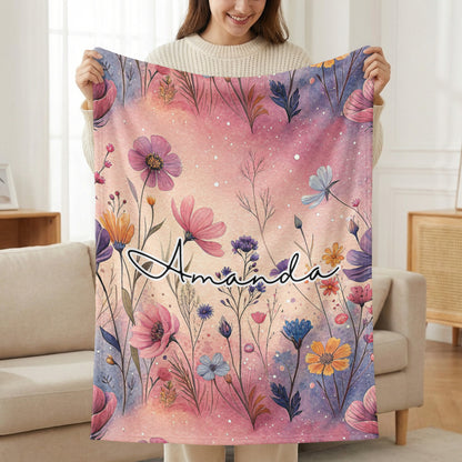 Personalized Floral Pastel Design Throw Blanket