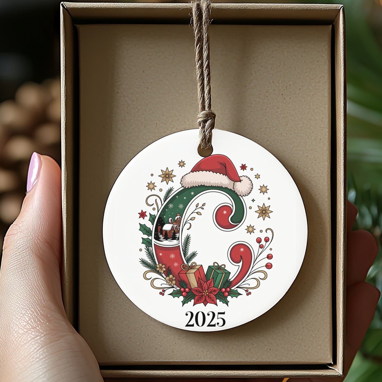 Personalized Santa Hat Initial Ornament 2025 product type