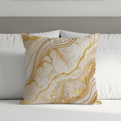 Beige Marble Golden Veins Design Floral Decorative Throw Pillows - Walk Greener