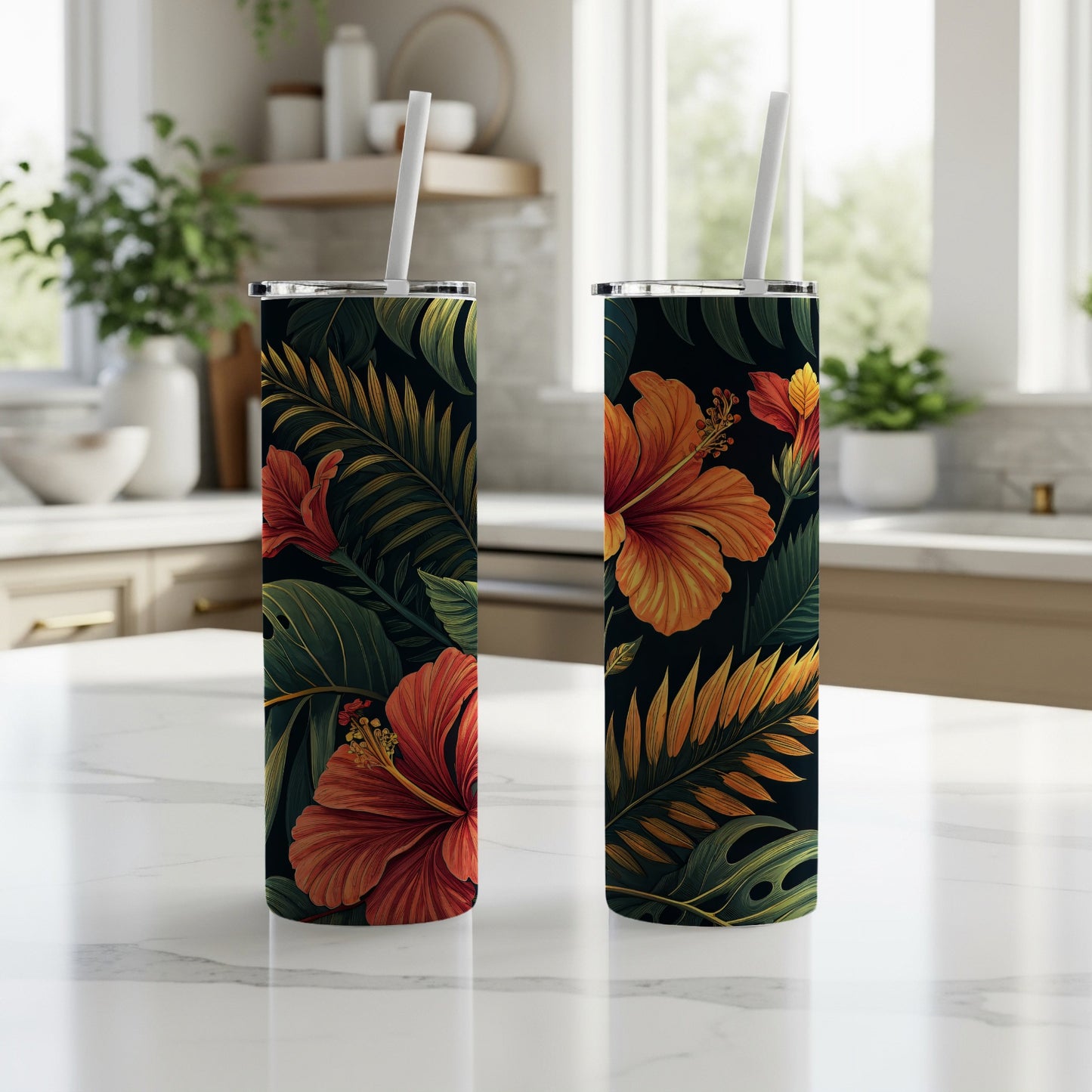 Tropical Floral Hibiscus Design Tumbler Cup