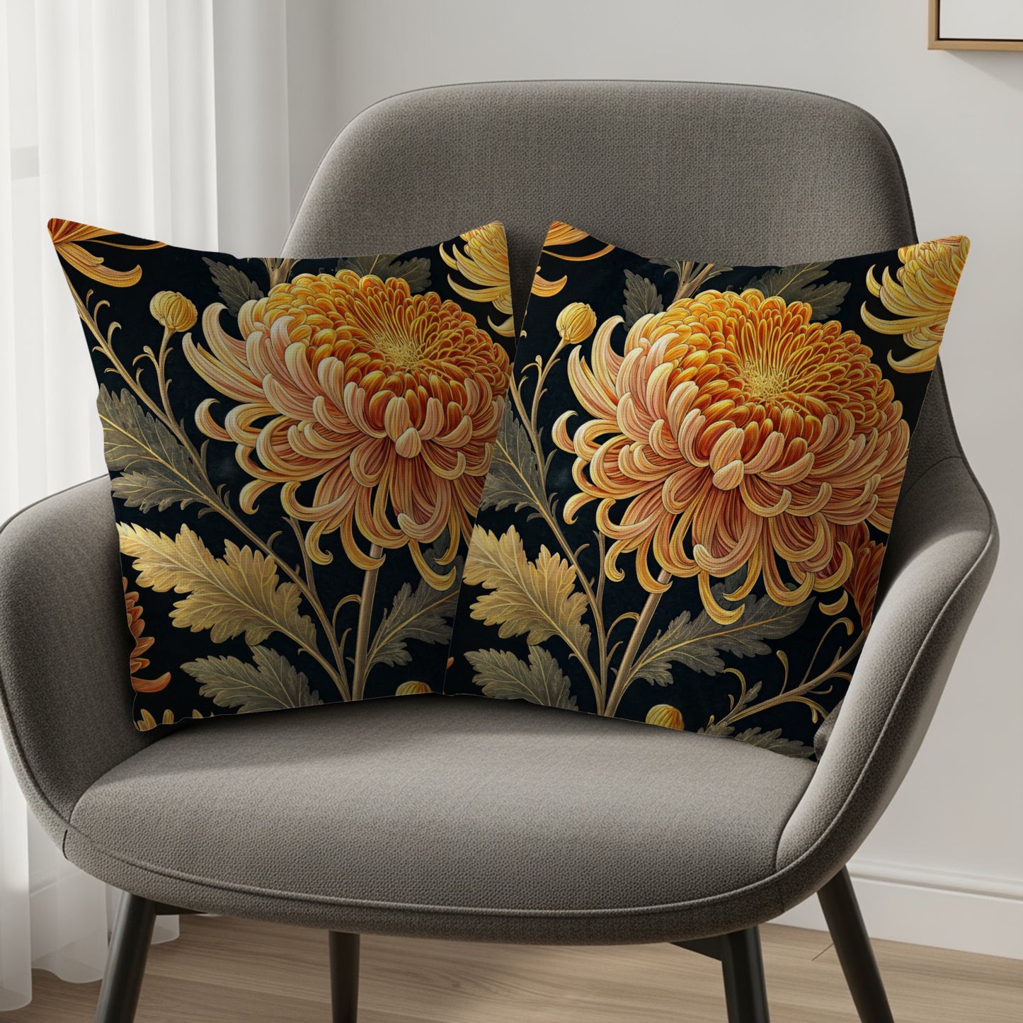 Chrysanthemum Flowers Dark Background Decorative Floral Throw Pillows - Walk Greener