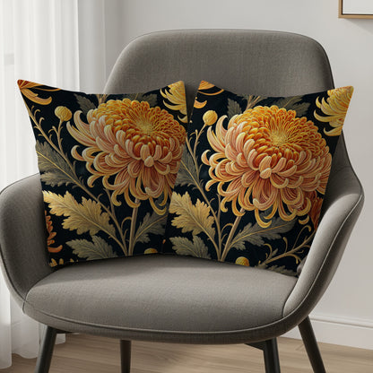 Chrysanthemum Flowers Dark Background Decorative Floral Throw Pillows - Walk Greener