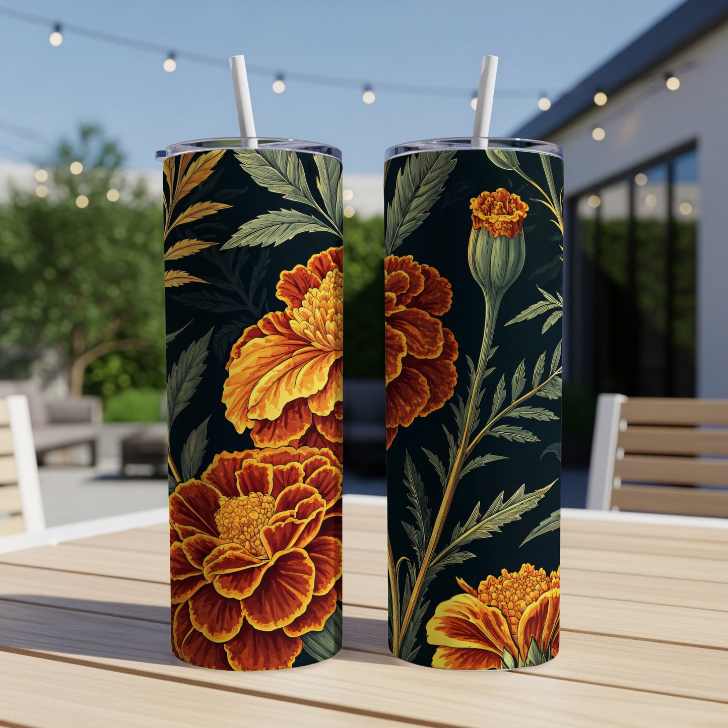 Marigold Flower Design Tumbler with Straw and Lid