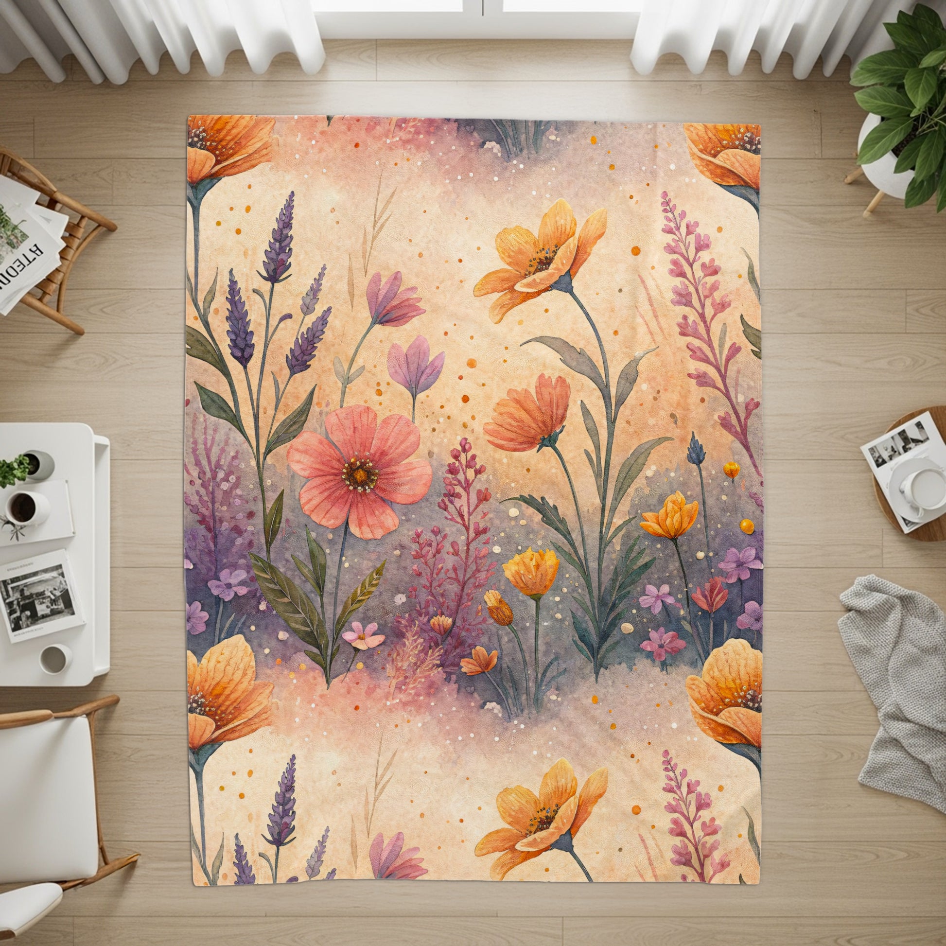 Floral Delight Watercolor Design Velveteen Plush Blankets - Walk Greener
