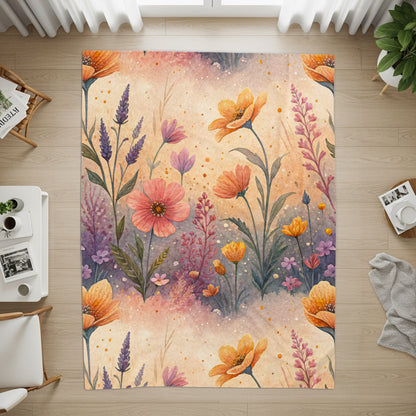 Floral Delight Watercolor Design Velveteen Plush Blankets - Walk Greener