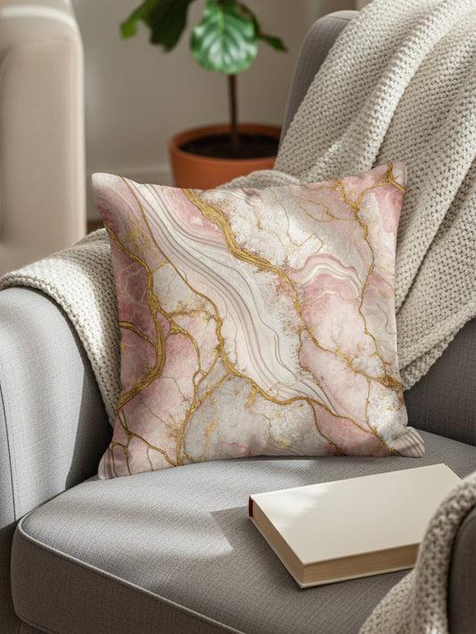 Pink Gold Marble Pattern Decorative Cushion
