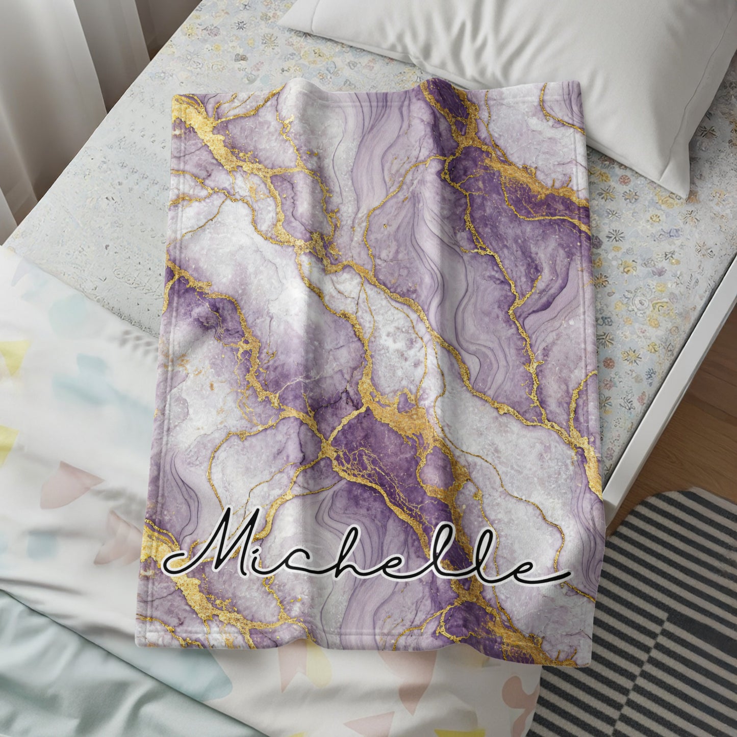 Abstract Purple Veins with Golden Texture Custom Blanket - Walk Greener
