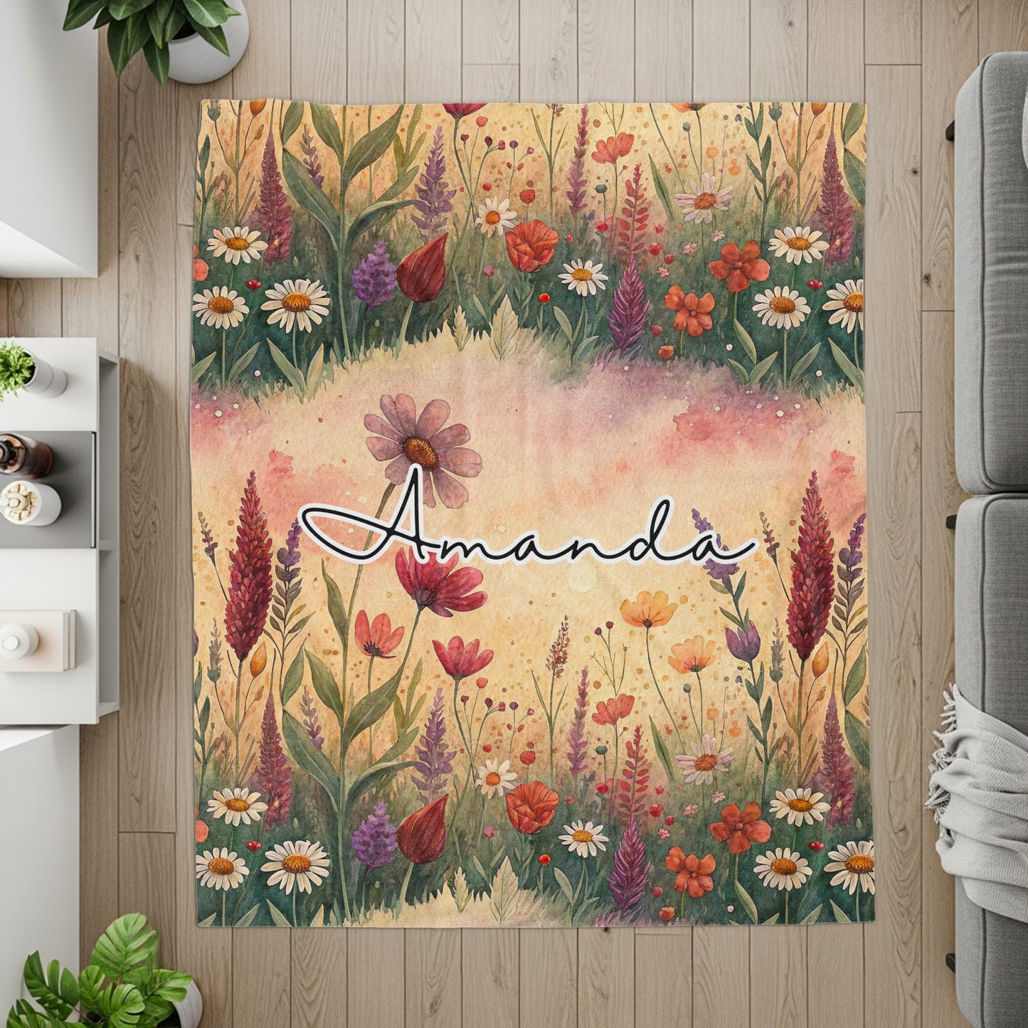 Personalized Floral Amanda Area Rug for Living Room Decor