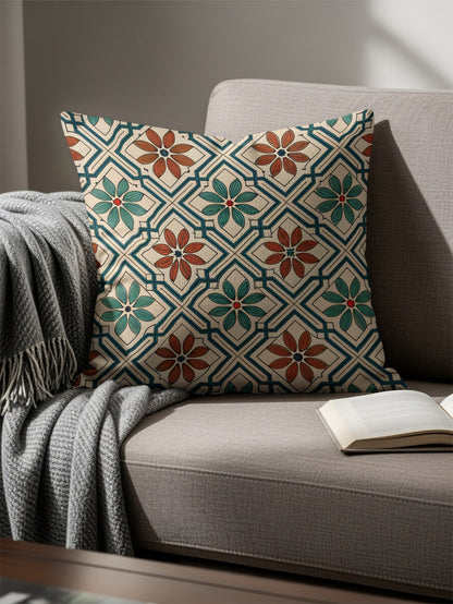 Floral Geometric Throw Pillow with Vibrant Colors Design